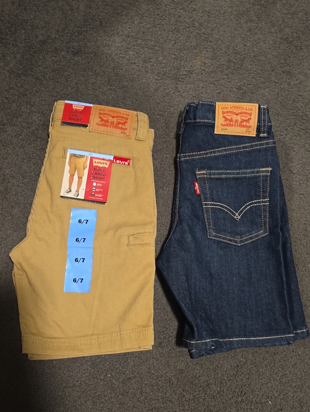 Levi's Boys Tan Cargo Shorts & Dark Blue Denim Shorts